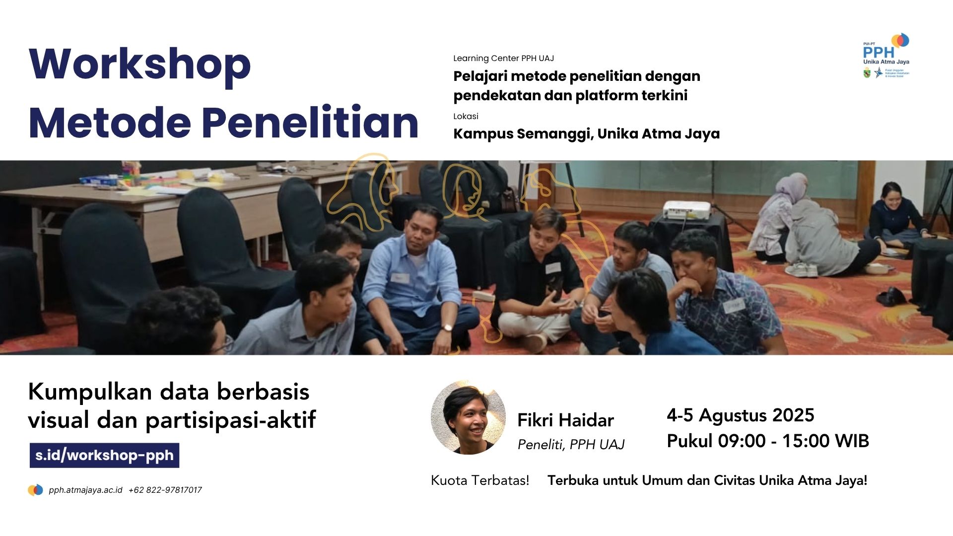 Banner untuk Workshop Metode Penelitian Learning Center PPH UAJ. Topik Workshop adalah Metode Photovoice